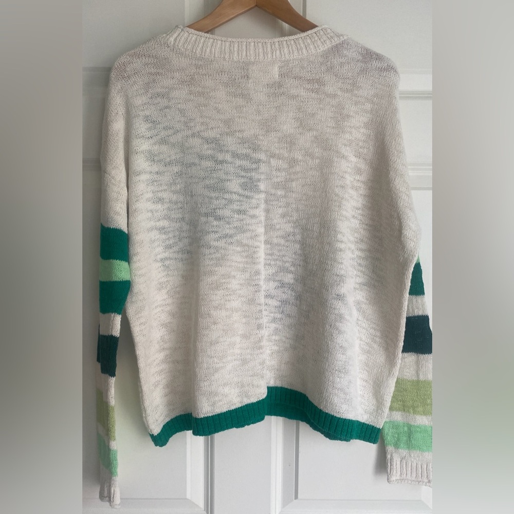 LOFT Lou & Grey Palm Leaf Sweater Size S Cotton Blend Casual Summer White Green - Picture 5 of 16